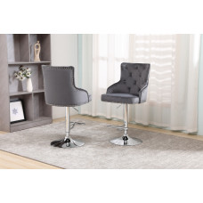 ST-6020 Grey Velvet Bar Stool with Deep Tufting,(Online only) ST-6020 Grey Velvet Bar Stool with Deep Tufting,(Online only)