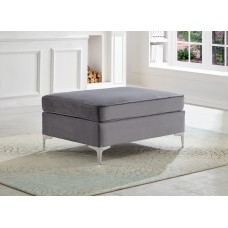 IF-9281Grey Velvet Ottoman With Chrome Legs. (Online only)