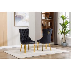 C-1451 Black Velvet and Gold Legs Dining Chair .SALE JUST SET OF 2 CHAIRS .(Online only)