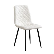 C-1711 Dining chair white upholstery and diamond pattern stitching details. SALE JUST SET OF 6 CHAIRS.(Online only)
