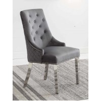C-1250 Grey Velvet Dining Chair with Lion Knocker. SALE JUST SET OF 2 CHAIRS  (Online only)