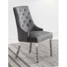 C-1250 Grey Velvet Dining Chair with Lion Knocker. SALE JUST SET OF 2 CHAIRS  (Online only)