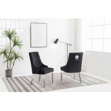 C-1251 Black Velvet Dining Chair with Lion Knocker.SALE JUST SET OF 2 CHAIRS. (Online Only) 
