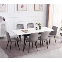 T-1818 Modern Extension Dining Table with Sintered Stone White Marble Top With Black Steel Legs (Online Only)