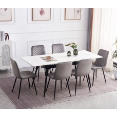T-1818 Modern Extension Dining Table with Sintered Stone White Marble Top With Black Steel Legs (Online Only) T-1818 Modern Extension Dining Table with Sintered Stone White Marble Top With Black Steel Legs (Online Only)
