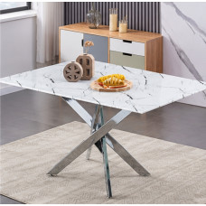 T-1442 Tempered White Marble Glass with Chrome Legs Dining Table (Online only) T-1442 Tempered White Marble Glass with Chrome Legs Dining Table (Online only)