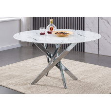 T-1445 White Marble Glass with Chrome Legs Dining Table.(Online only) T-1445 White Marble Glass with Chrome Legs Dining Table.(Online only)