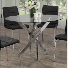 T-1447- 44"Round Clear Glass Top With Chrome Legs Dining Table (Online only)