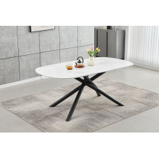 T-1530 Sintered Stone White Marble Top With Black Steel Legs Dining Table (Online Only)