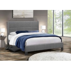 IF-5355  Dark Grey Fabric Queen Bed with Contrast Stitching. (Online only)