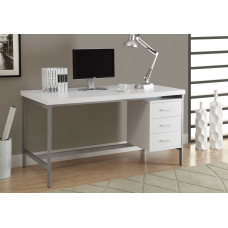 I 7046 Computer Desk-60"L, White/Silver Metal  ( Online Only)